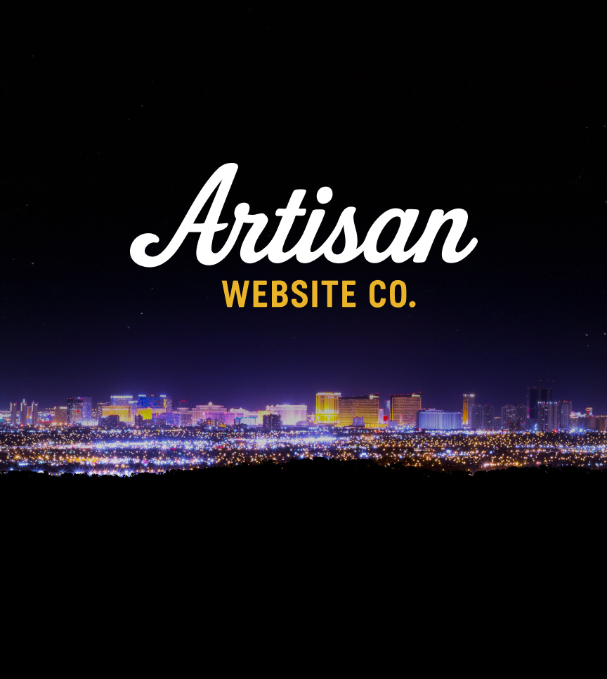 Artisan Website Co. logo over the Las Vegas skyline at night